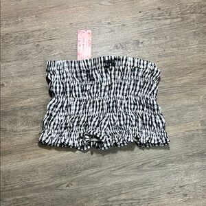 SHEIN Black & White Gingham Smocked High-Waist Shorts
